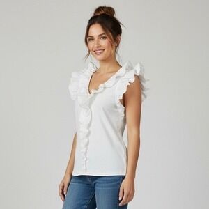 Veronica Beard Jeans Stacie White Ruffle Flutter Sleeve Top Blouse Size XS‎